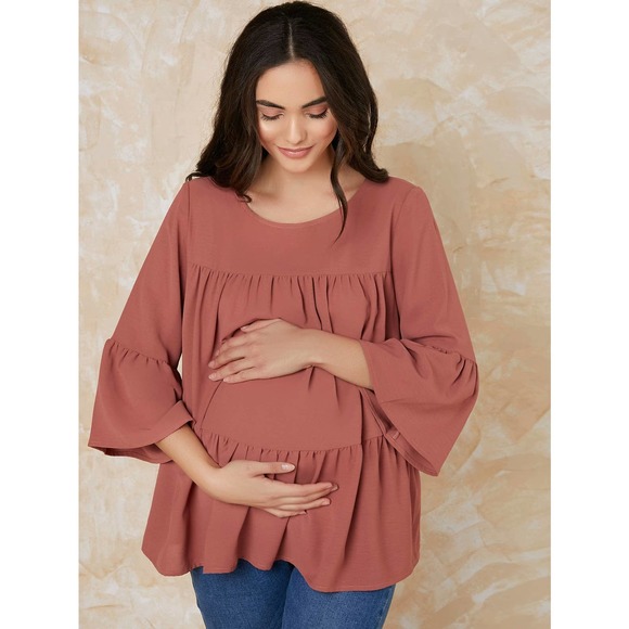 MATERNITY Bell Sleeve Smock Top long sleeve boho rusty orange - Picture 1 of 5